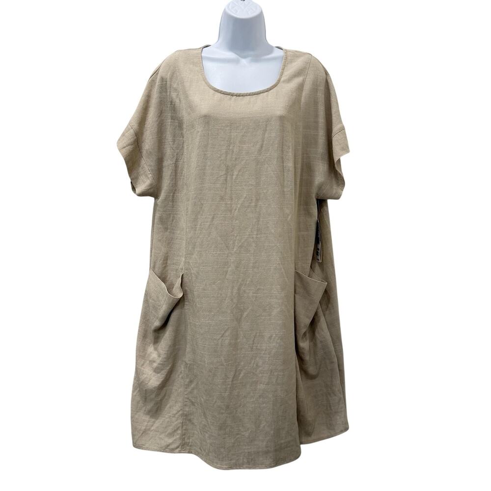 52seven Dress Womens Medium Beige Linen Blend Shift Pockets Knee Length Casual
